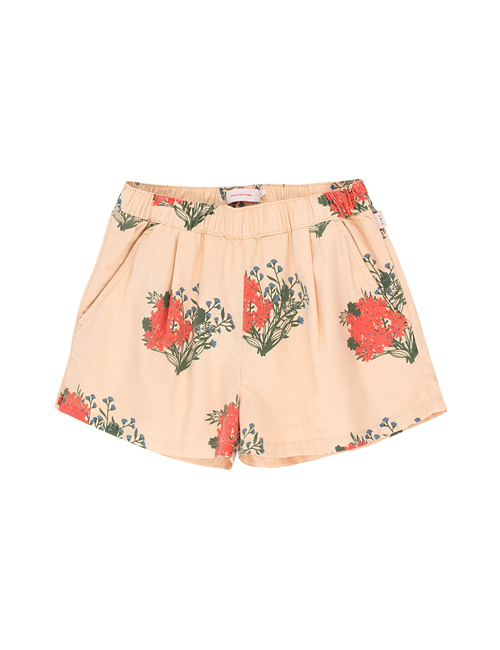 [Tiny Cottons]“FLOWERS” PLEATED SHORT _ cappuccino/red